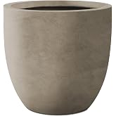 Kante Accent Round Curved Weathered Concrete Planter 13.3" Dia, Outdoor | Rubber Plug for Indoor, Drainage for Garden, All-Weather Cement Flower Pot, Handcrafted, Anti-Frost &amp; UV, Modern Home Decor