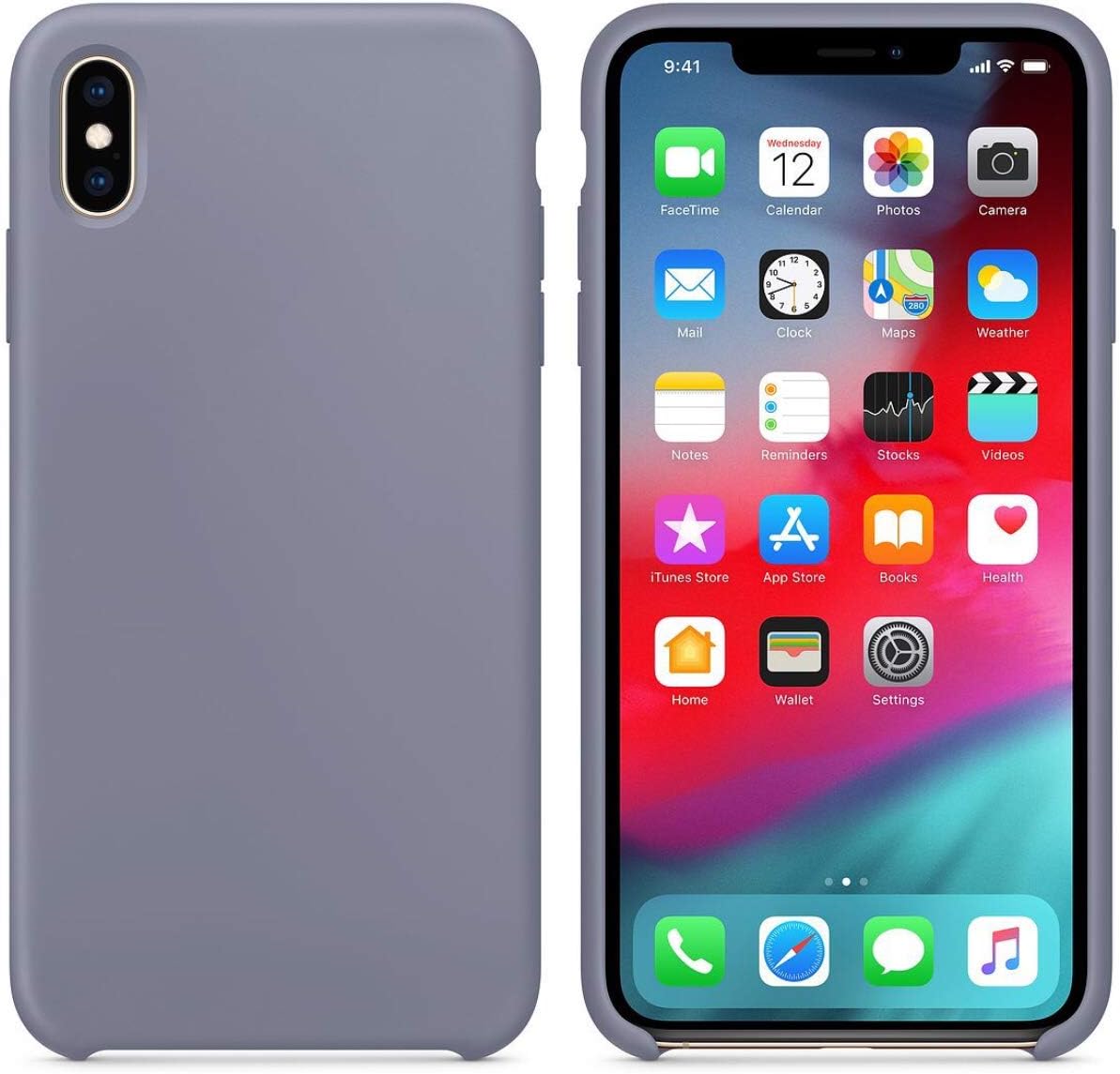 iPhone XS/iPhone X Liquid Silicone Case Ultra Thin Cover Protective Soft Silicone Skin Touch with Inside Suede Cushion Cover Anti Skip Anti Scratching Anti Sweat Case for iPhone XS/X-Lavender Grey