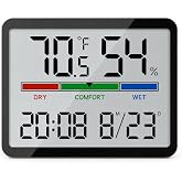 Luzsco Digital Hygrometer, Indoor Thermometer with Clock &amp; Humidity - Black | Temp Gauge, Comfort Ind., Wall-Mount, Magnetic/Desk, Alarm, Bedroom, Baby Room, Office &amp; Kitchen