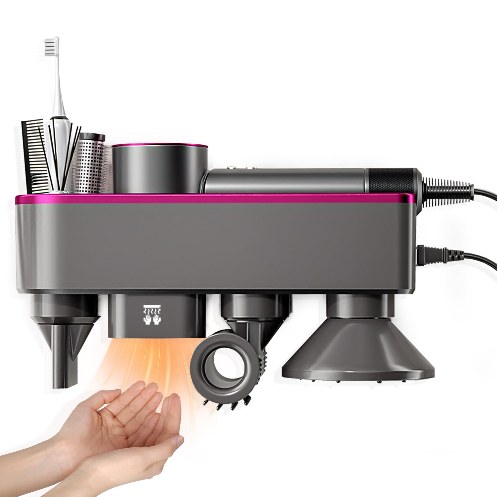 Photo 1 of Hair Dryer Holder,No Drilling Required Hair Dryer Holder – Organizer Stand For 5 Attachments with Automatic Hand Drying and Magnetic Nozzle Storage?For Dyson Blow Dryer Accessory Organizer (violet)