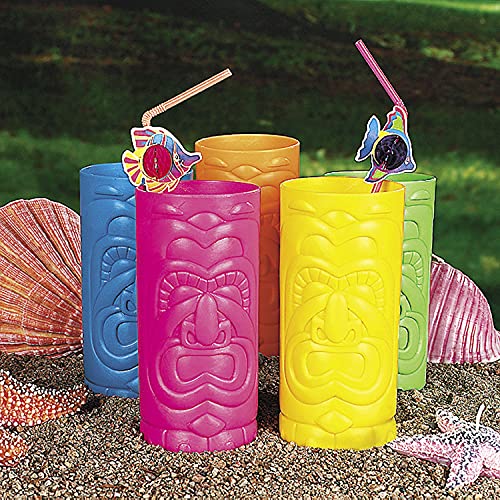 Fun Express Plastic Tiki Cups Bulk Set of 12, Each holds 24 oz Luau