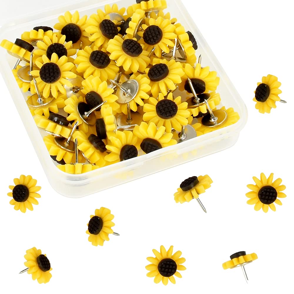 30 Pcs Sunflower Push Pins Flower Tacks Decorative Sunflower Thumb Tacks for Photos Wall Maps Bulletin Boards Cork Boards Offices Schools Supplies … — image 1
