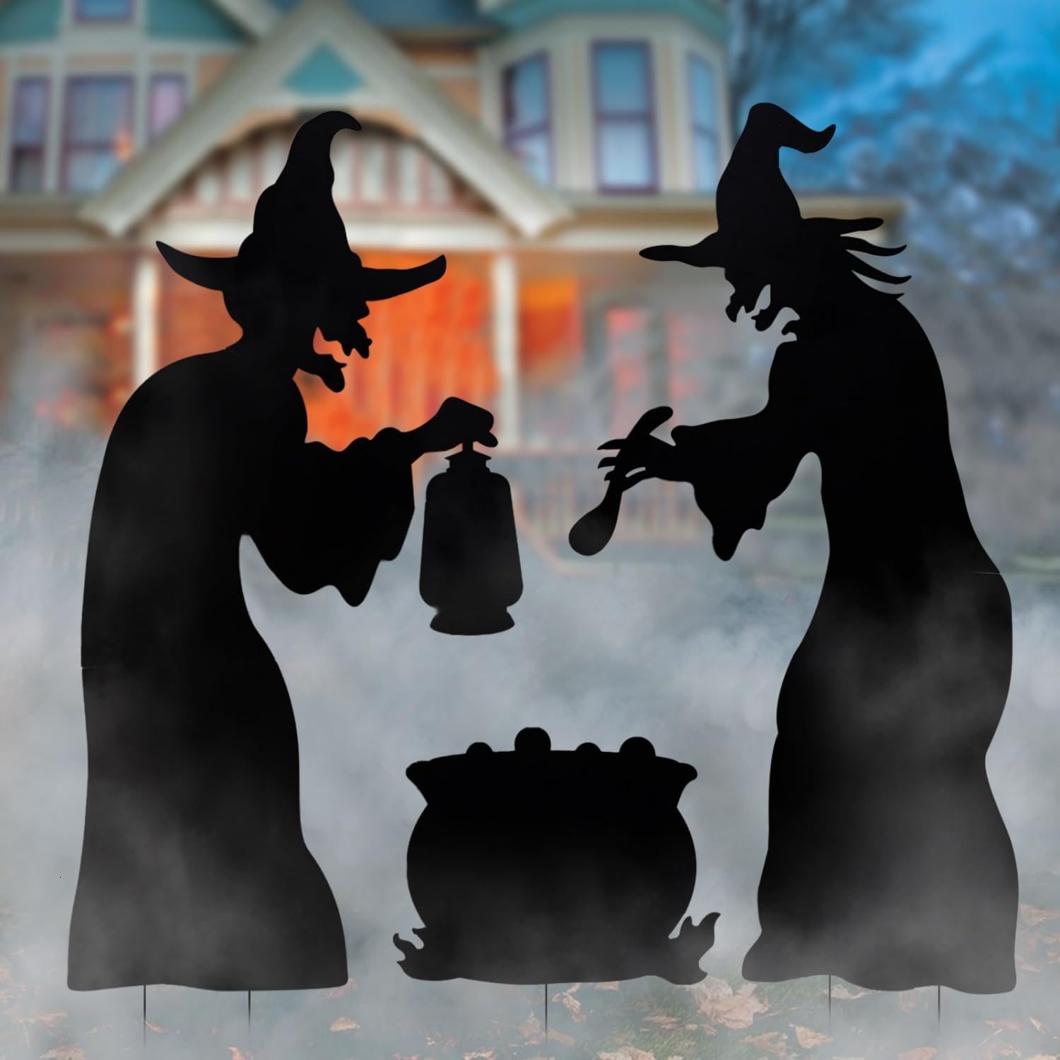Decorative Garden Stakes - YoleShy Halloween Witch Stakes with Cauldron, Set of 3 Metal Halloween Lawn Stakes Scary Witch Silhouette, Halloween Witch Decorations for Outdoor Lawn Garden Yard