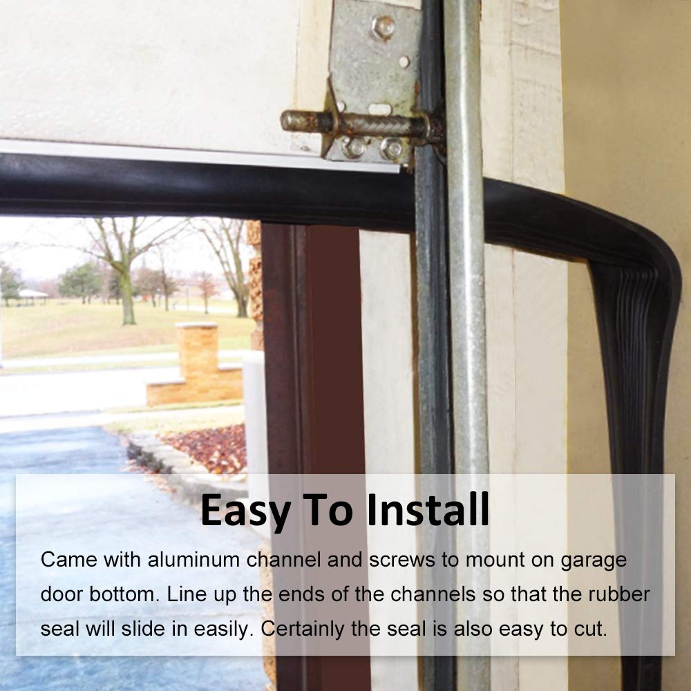 Garage Door Seals Bottom Rubber with Pre-drilled Aluminum Track Retainer Base Kit,Heavy-Duty U Shape +O Ring Combination Garage Door Weather Stripping Kit (16Ft, Black)