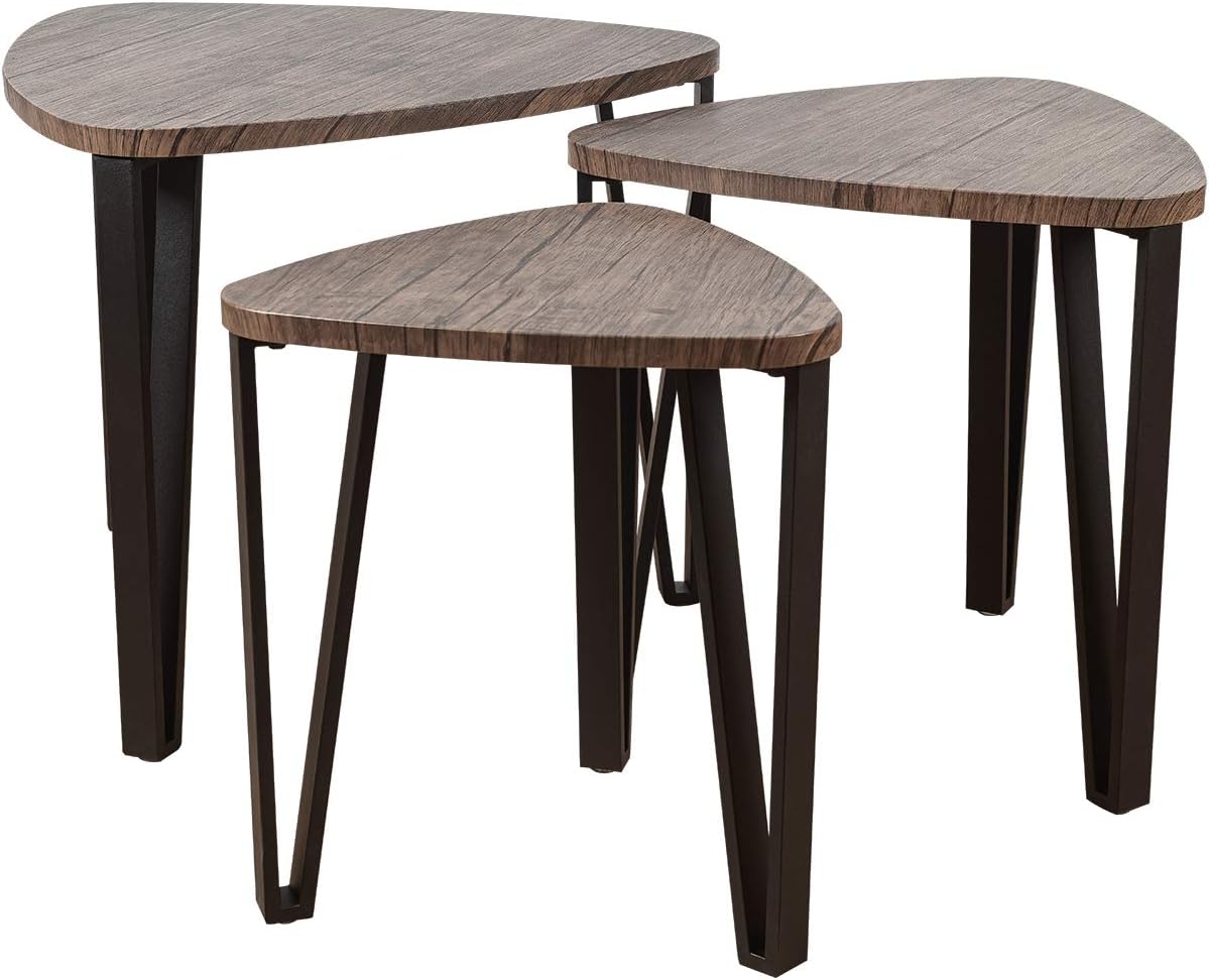 ELANGST Industiral Nesting Coffee Table, Sets of 3 Living Room End Table, Stacking Side Tables Wood Modern Furniture Vintage Kids Nightstands Night Tables for Bedroom Home Office-Rustic Brown