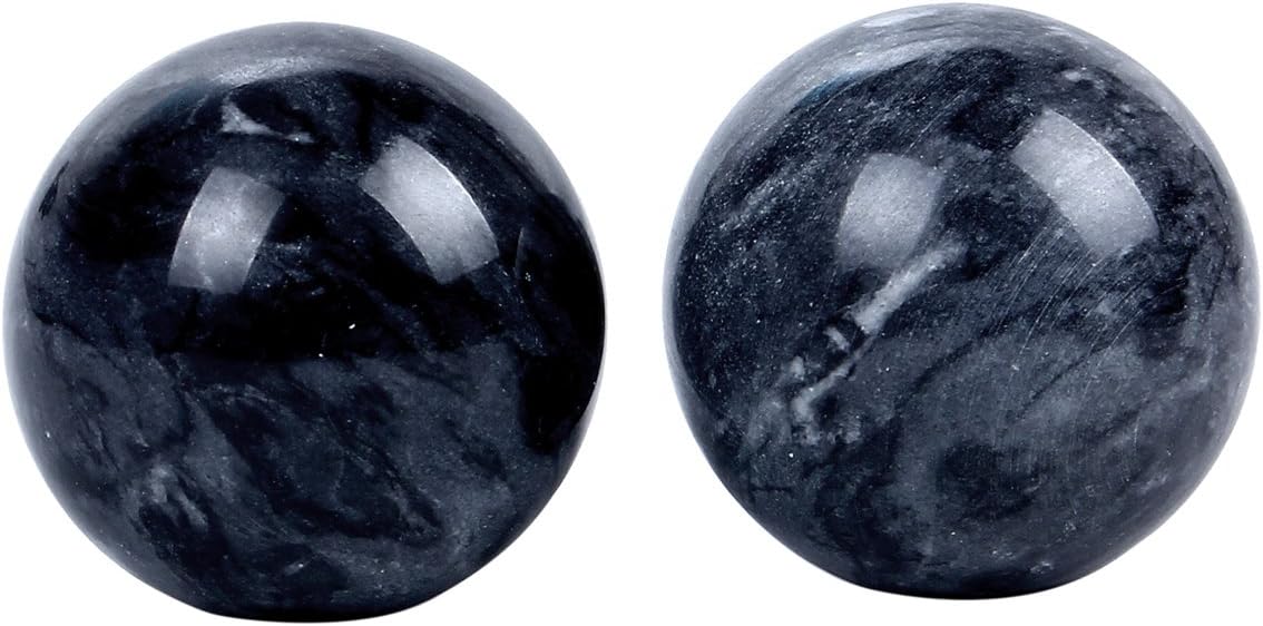 Angry Mole 2" Natural Marble Baoding Balls,Chinese Massage Health Balls for Hand Exercise Therapy and Stress Relief (Charcoal Grey)