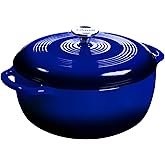 Lodge 7.5 Quart Enameled Cast Iron Dutch Oven with Lid – Dual Handles – Oven Safe up to 500° F or on Stovetop - Use to Marinate, Cook, Bake, Refrigerate and Serve – Indigo