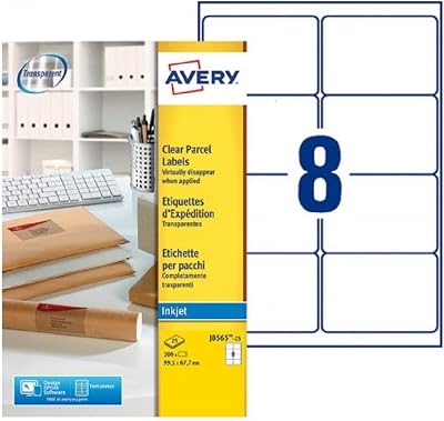 AVERY J8565-25 200pk Transparent Inkjet Labels 99.1 x 67.7 mm Adhesive