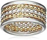 Gold-Tone and Polished Sterling Silver Three-Row Ring, Size 8