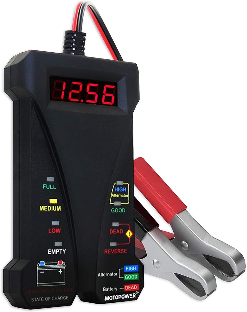 MOTOPOWER 12V Digital Battery Tester Voltmeter with LCD Display LED Indicators