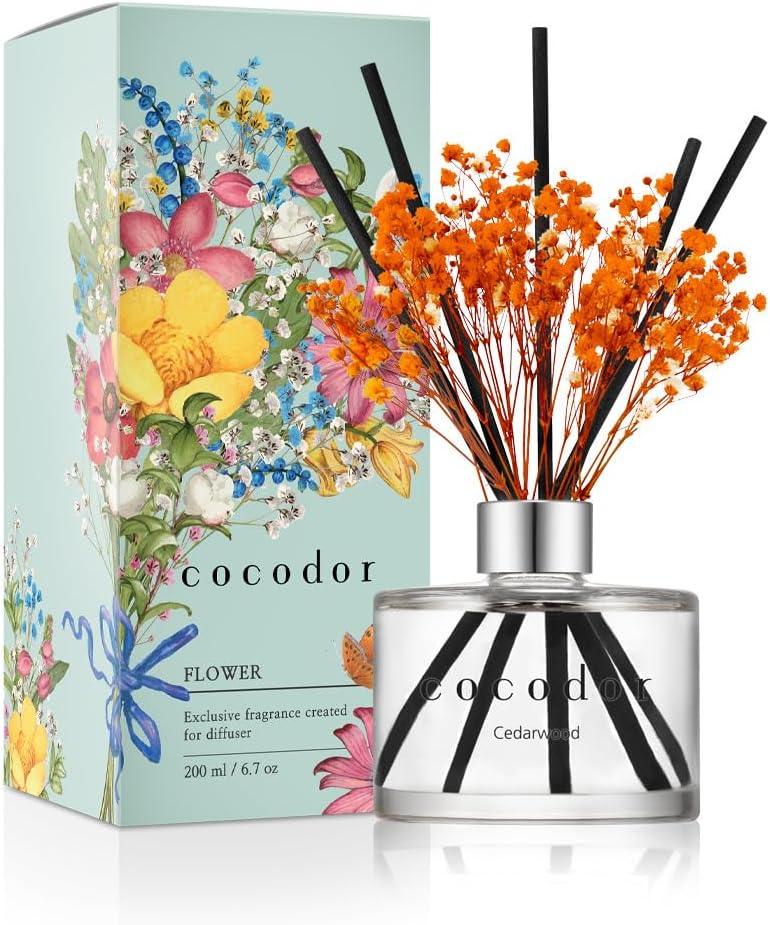 Cocod'or Preserved Flower Reed Diffuser Cedar Wood 6.7oz Home Fragrance