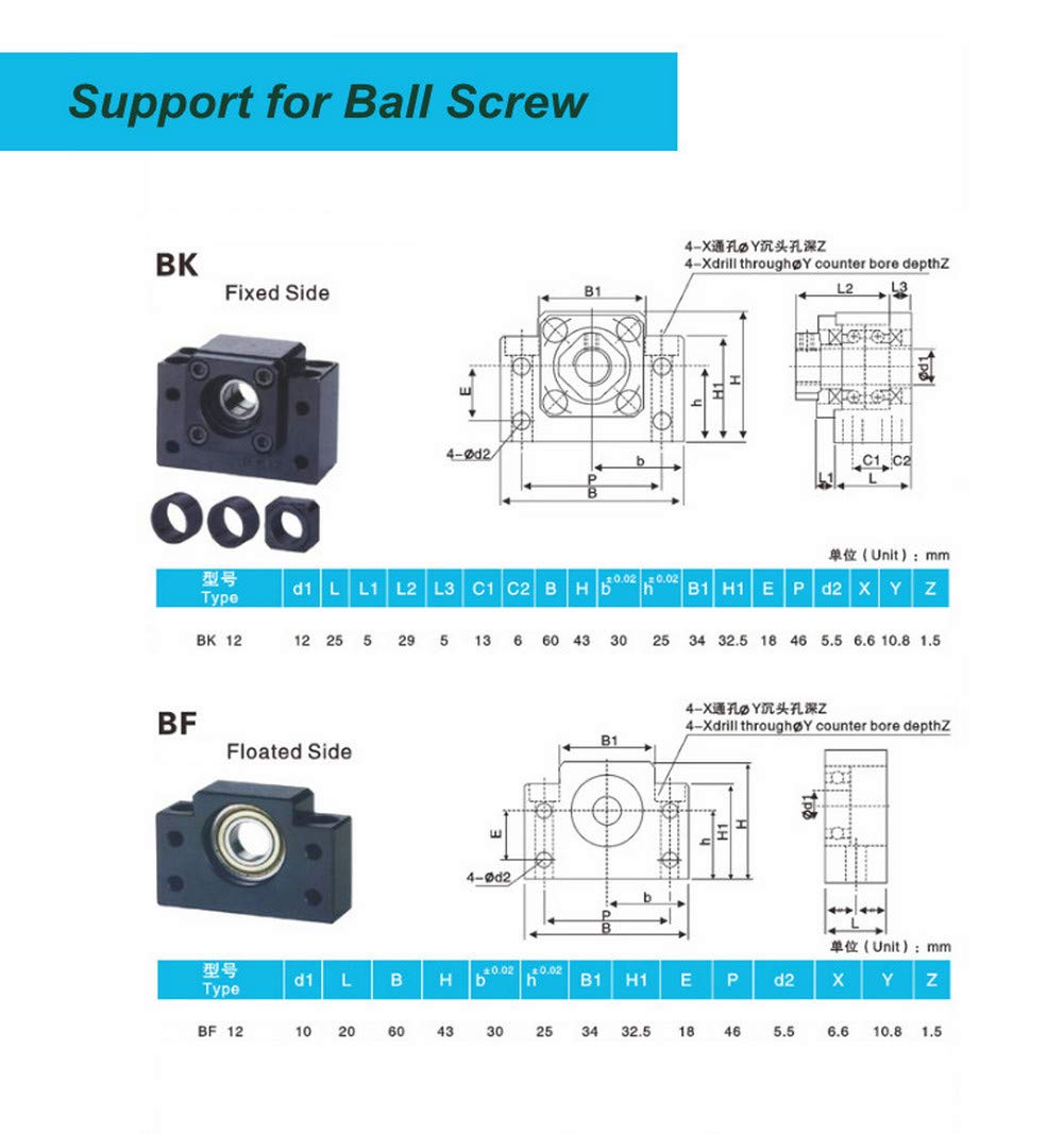 SFU1605 Ball Screw,Ball Screw Stainless Steel 500mm Ball Screw +Nut +BK/BF12 Supporting Seat +6.35 * 10mm Coupling Set,for 3D Printer and CNC Machine - Image 4