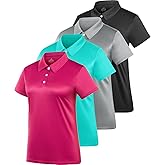 Women's Polo Tee Dry Fit Golf Shirt Moisture Wicking Short Sleeve Sport Activewear Golf Polo Tops Collar with Buttons Workout