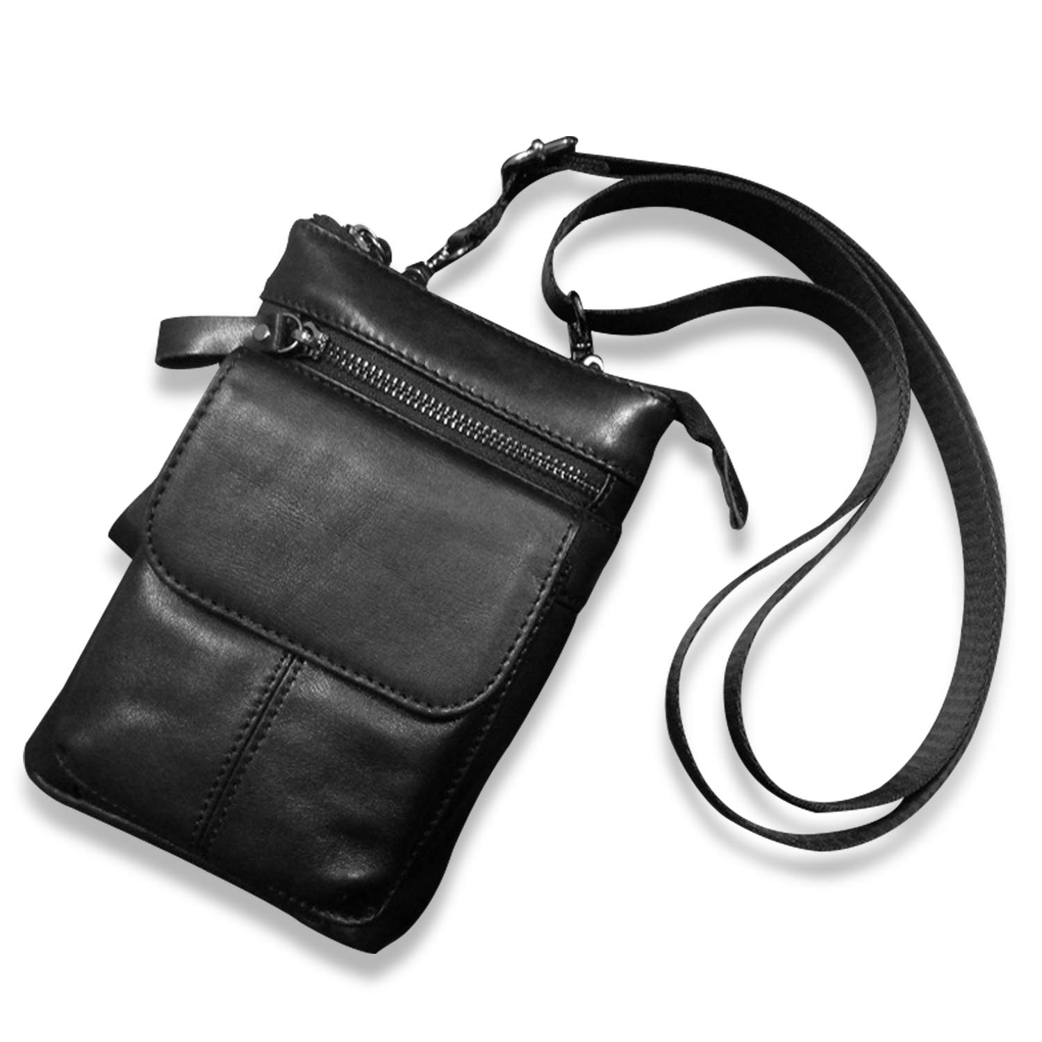 FANDARE Men's Small Crossbody Bag Shoulder Bag Waist Bag, Leather Messenger Bag for Phone, Climbing, Jogging, Hiking, Travel, Black A, L, Casual,Simple