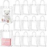 INTERWARM 70 Pcs Clear Gift Bags with Handles, Reusable Transparent Party Favor Bags PVC Goodie Bags for Valentine's Day Boutique Wedding Birthday Party Festival(6.69x8.86x2.56 Inch)