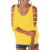 Womens Summer Cold Shoulder Tops 3/4 Sleeve T Shirts Pullover Casual Dolman Blouses