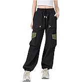 TSMNZMU Womens Cargo Pants High Waist Parachute Trousers Casual Bottoms Hiking Harem Pant with Velcro Pockets