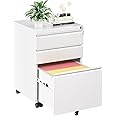 INTERGREAT 3 Drawer Filing Cabinet with Lock, White Mobile File Cabinet with Wheels, Rolling Small Metal Cabinets Under Desk for Home Office (Fully Assembled)