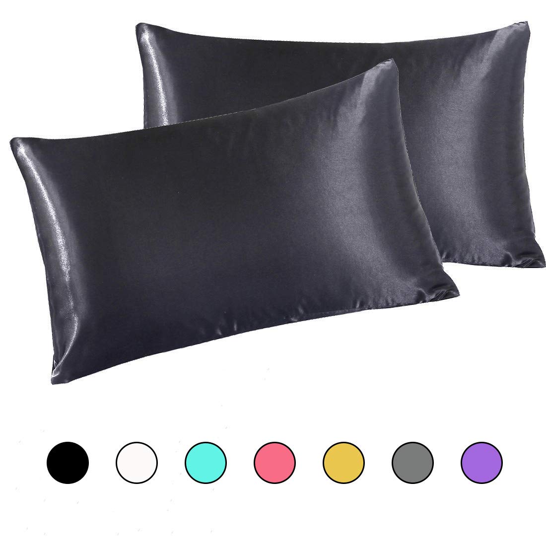 DreamX Luxury Silk Satin Pillowcase Hair Skin 2 Pack- Queen Size(20x30)- Black