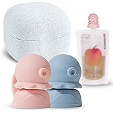 Firgi Octopus | Blue, Pink | SoftSip Food Pouch Toppper | 2EA + Travel Case | Prevent Spills & Leakage | Protect Child Baby Toddler Mouth | Food Grade Silicone Reusable | Baby Led Weaning | BPA Free