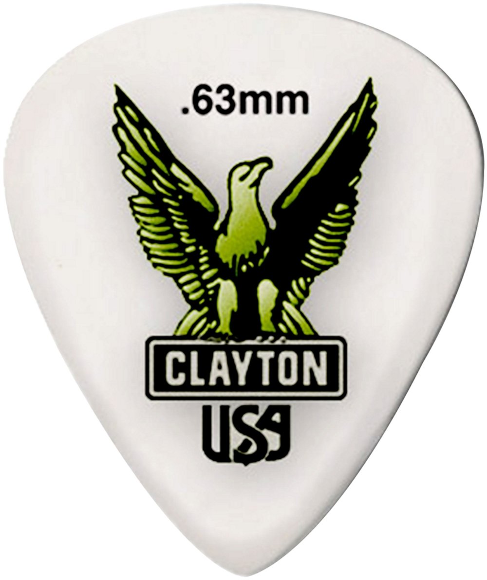 Clayton S63/12 Acetal Polymer Plectrum Packing 12pcs, 0.63mm -Adler, White
