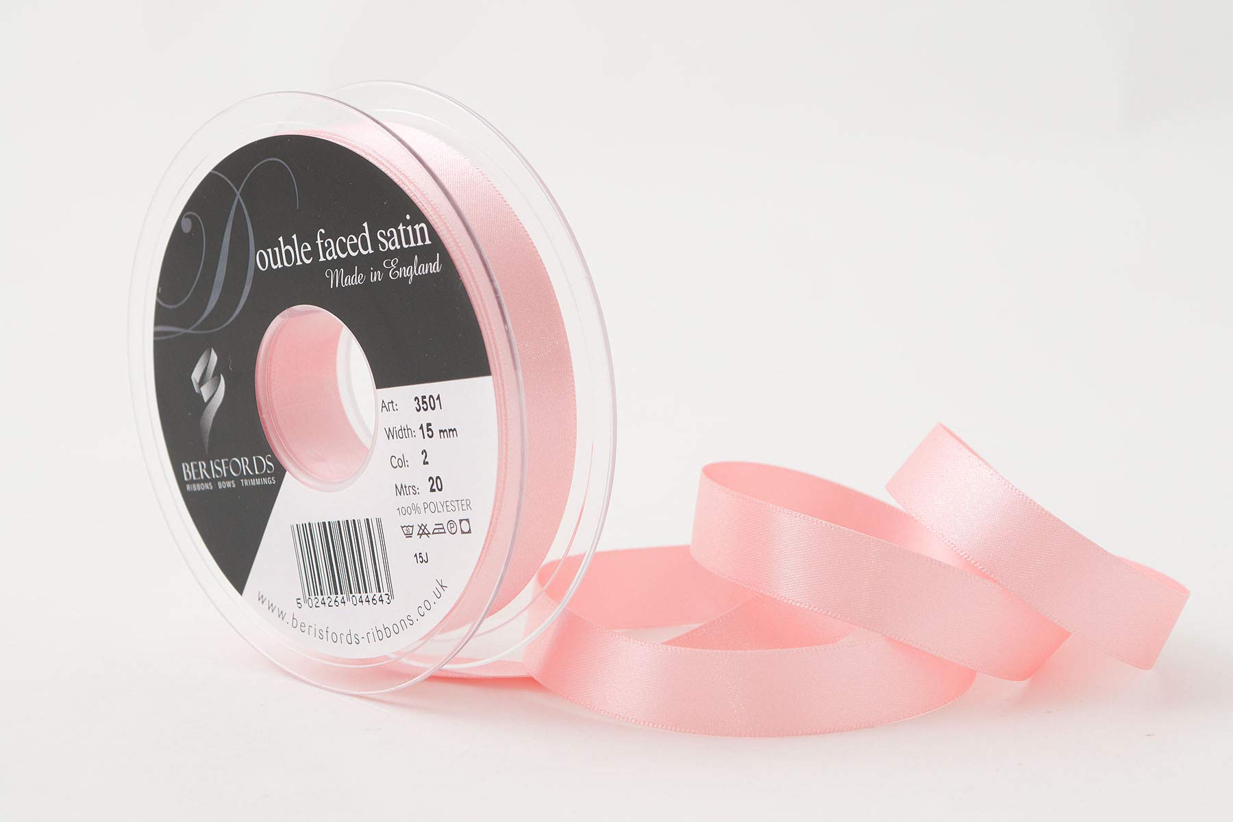 Berisfords Double FACE Poly Satin Ribbon, Pink, 15 mm โ image 1