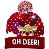OurWarm Light Up Christmas Hat, LED Christmas Beanie Unisex Knitted Beanie Holiday Hat for Xmas Party