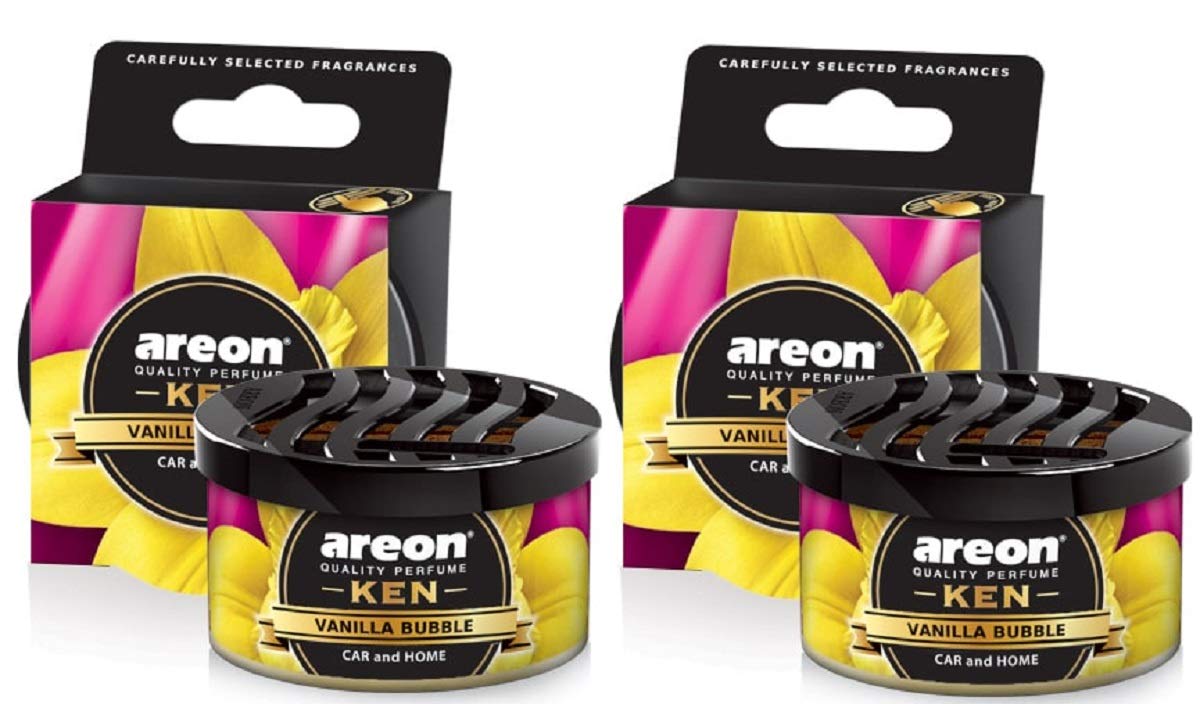 AREON Ken Car Air Freshener Vanilla Bubble Gum Tin Top Up Adjustable Vented Lid Multi Pack of 2