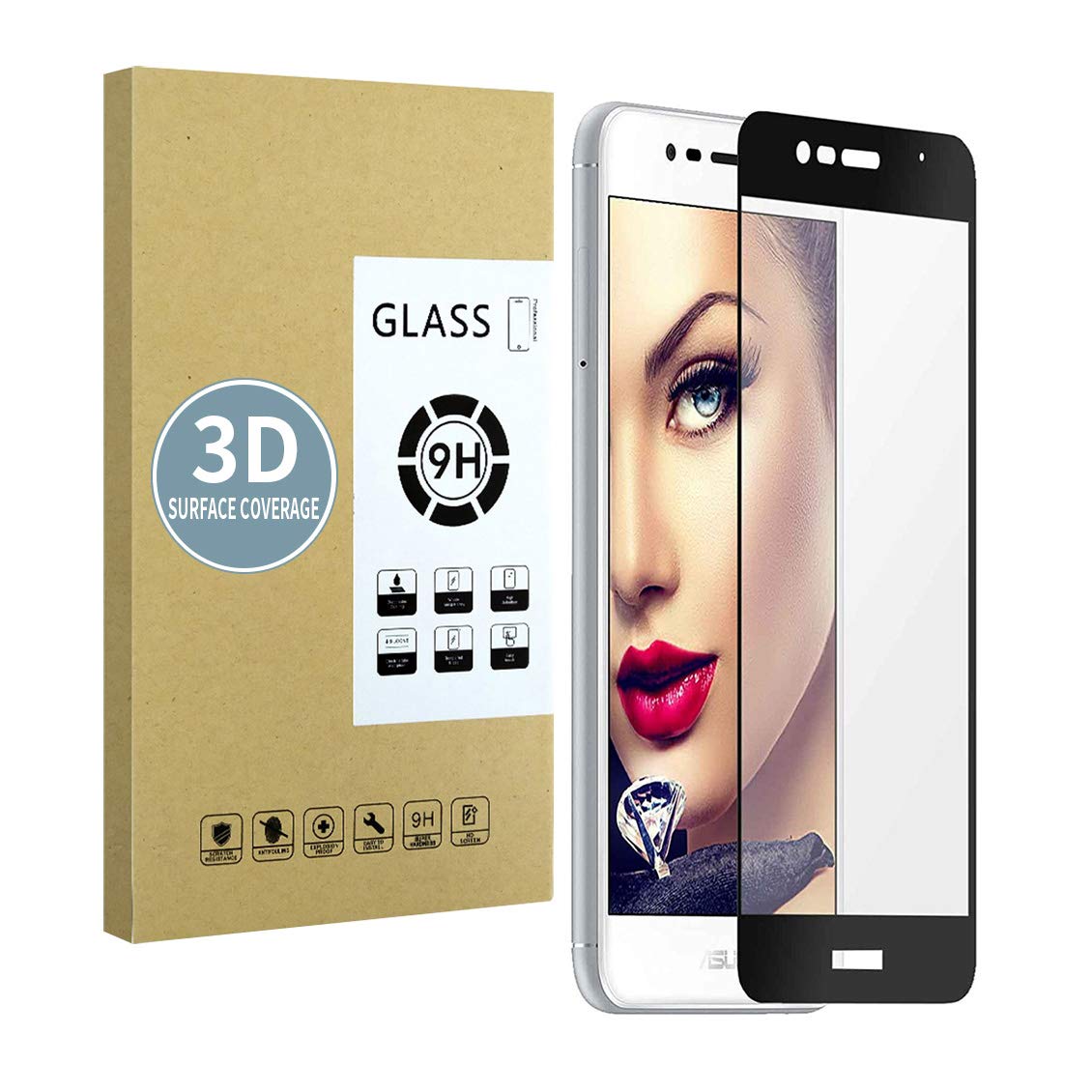 E-Hamii Screen Protector compatible with Zenfone 3 MAX 5.2 ZC520TL[Black],[High Definition][Anti Scratch],3D Tempered Glass,[Sensitive Response][ Bubble-free Installation]