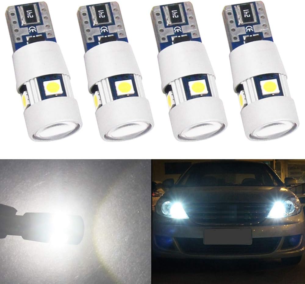 HSUN T10 501 LED Light Bulb,W5W 175 194 12961 2825 5LED SMD3030 Chip with Canbus Function for Car Side Marker Indicator Reverse Backup Interior Light,4 Pack,6000K White