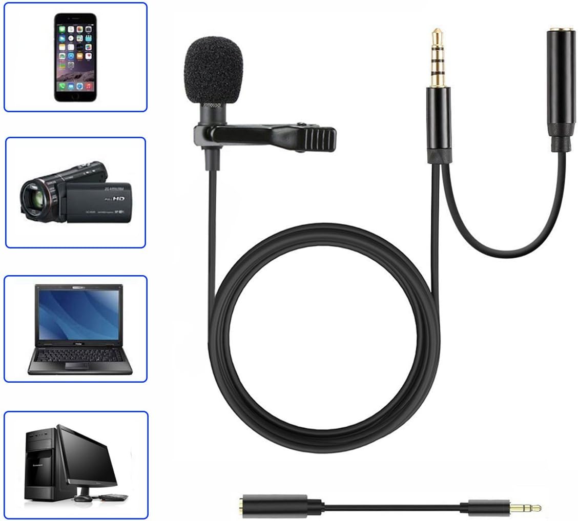 Homics Lavalier Lapel Microphone Professional Grade Condenser Microphones with 2 Mic Heads, Easy Clip On System and Windscreen Included Perfect for Outdoor Recording, Youtube and Podcast