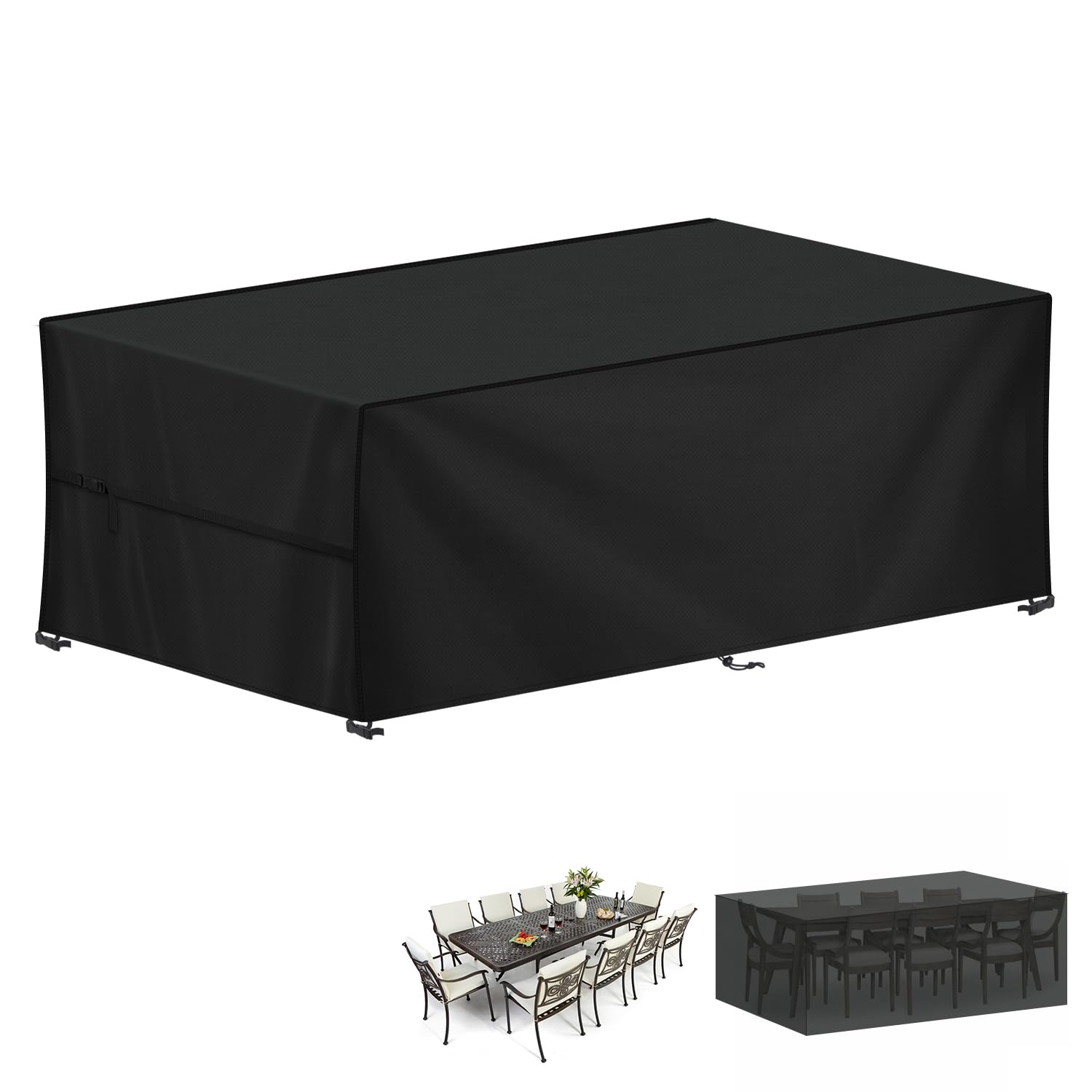 LAMUNI Large Garden Furniture Covers, 260x100x80cm Outdoor Garden Furniture Set Cover, 420D Oxford Patio Table Covers Waterproof Patio Furniture Covers for Outside Chair and Table Rattan Sofa Cover