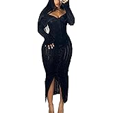 Sexy Button Down Dresses for Women Date Night Off Shoulder See Through Mesh Ruffle Bodycon Maxi Dress