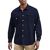 GIFTIME Fishing Shirts for Men Long Sleeve Mens Shirts Sun Protection Quick Dry Shirt Men for Travel Safari Hiking