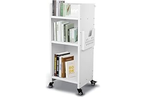 LMYYGOO Library Carts with Wheels, 200LBS Single Sided L-Shaped Shelves with 2 Inch Lockable Wheels for Home Shelves Office and School, Book Carts (White)