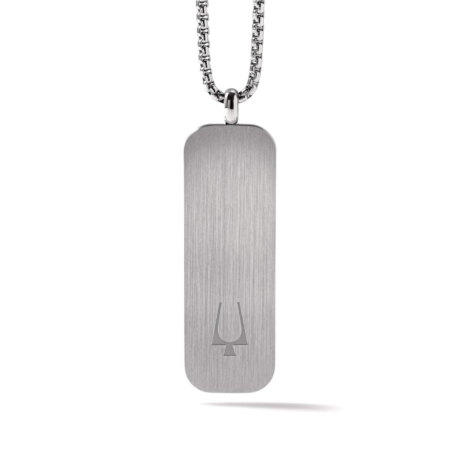 Bulova Collar clásico de cadena con eslabones redondos para hombre con colgante con placa de identificación de acero inoxidable Estilo: J96N009