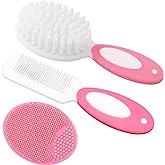 Baby Hair Brush, Cradle Cap Brush, Baby Hair Comb, Baby Hair Brush and Comb Set for Newborns &amp; Toddlers, Baby Brush Soft Bristles, Ideal for Cradle Cap, Perfect Baby Registry Gift (Pink)