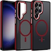 MALEWOLF for Samsung Galaxy S25 Ultra Case, Non-Slip S25 Ultra Phone Case Compatible with Magsafe, Drop Resistant Matte Translucent Cover, Scratchproof Magnetic Case for Galaxy S25 Ultra (Black/Red)