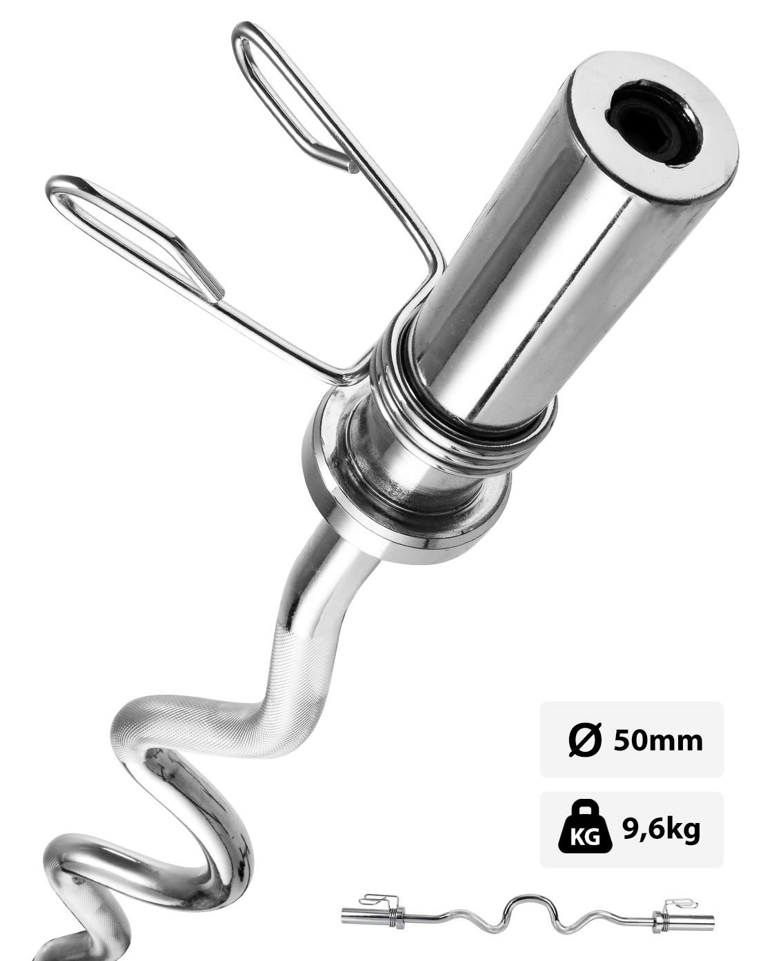 HOP-SPORT Olympic EZ Curl Barbell 120 cm (50 mm) with Spring Collars for Weight Lifting Bodybuilding