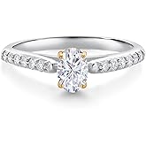 Gem Stone King 925 Sterling Silver and 10K Yellow Gold White Moissanite and White Lab Grown Diamond Engagement Ring For Women (0.68 Cttw, Oval 6X4MM, Gemstone Birthstone)