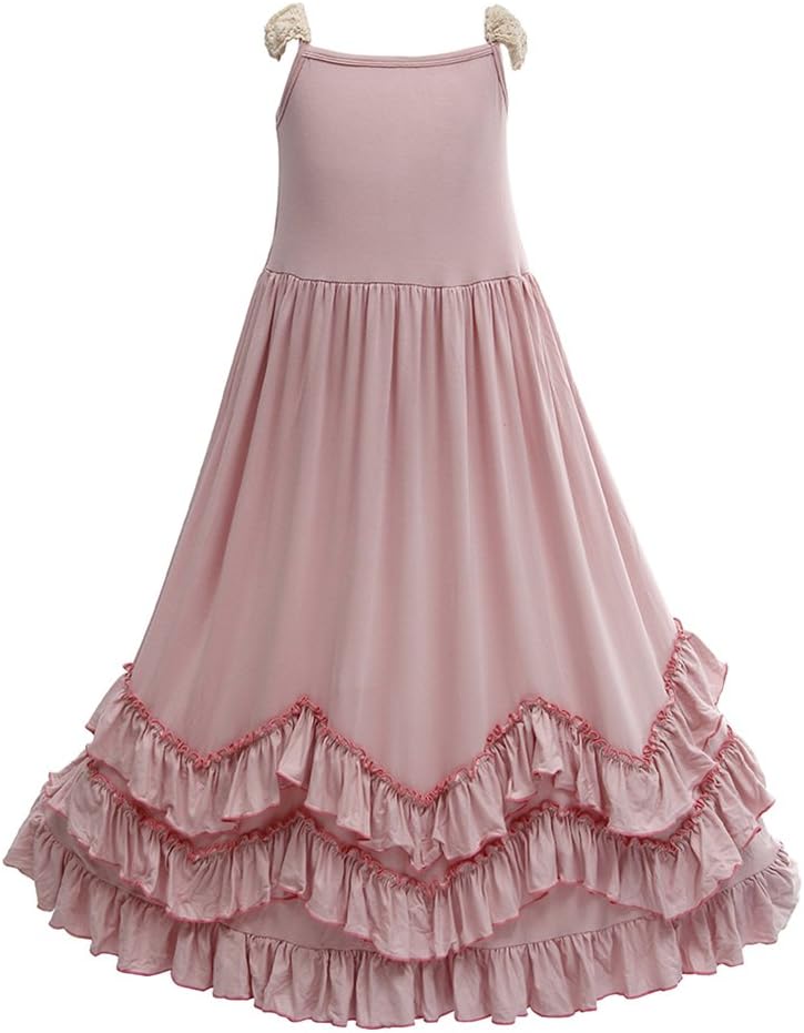 EverweekendGirls Boho Maxi Dress, Flower Girl Flowy Ruffle Swing Twirly Party Dresses