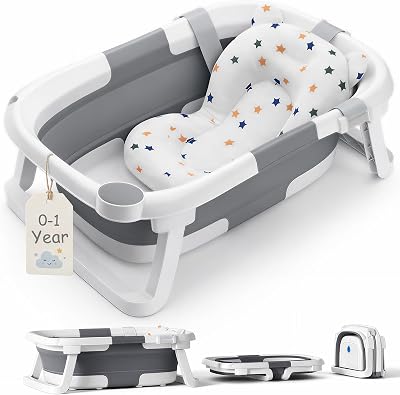 DEANIC Baby Bath Tub 0-12 Months Foldable Cushion Non-Slip Grey