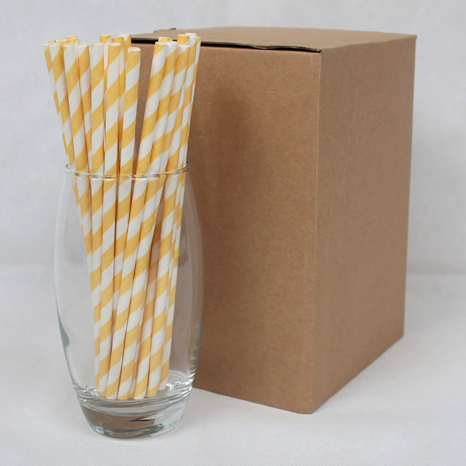 Yellow & White Striped Paper Straws (6mm x 200mm) - Pack Size 500 - FSC Certified/Food Safe/PFAS Free/Biodegradable/Eco-Friendly/Durable/Suitable for All Occasions