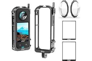 Rszfnjxry 360 X3 Aluminium Protective Cage with Sticky Lens Guards Cap and Screen Protector for Insta360 X3,Metal Durable Housing Frame with Cold Shoe Mount,Bundle Accessories for Insta 360 X3