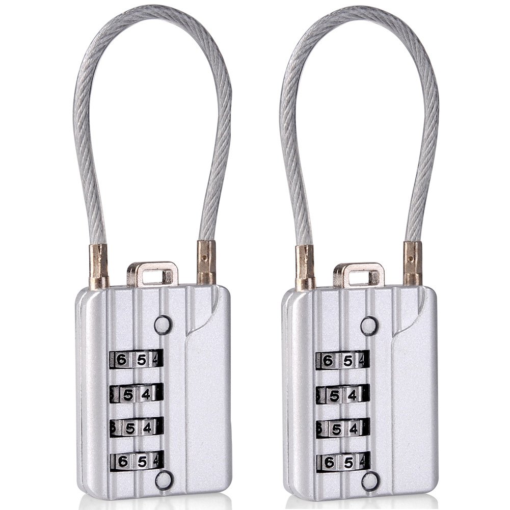 Photo 1 of SEPOX Resettable Combination Travel Lock,21mm 4 Digit Cable Lock for Suitcase, Travel Bag, and Gym Lockers, Filing Cabinets, Toolbox, Case, —Silver Pack of 2