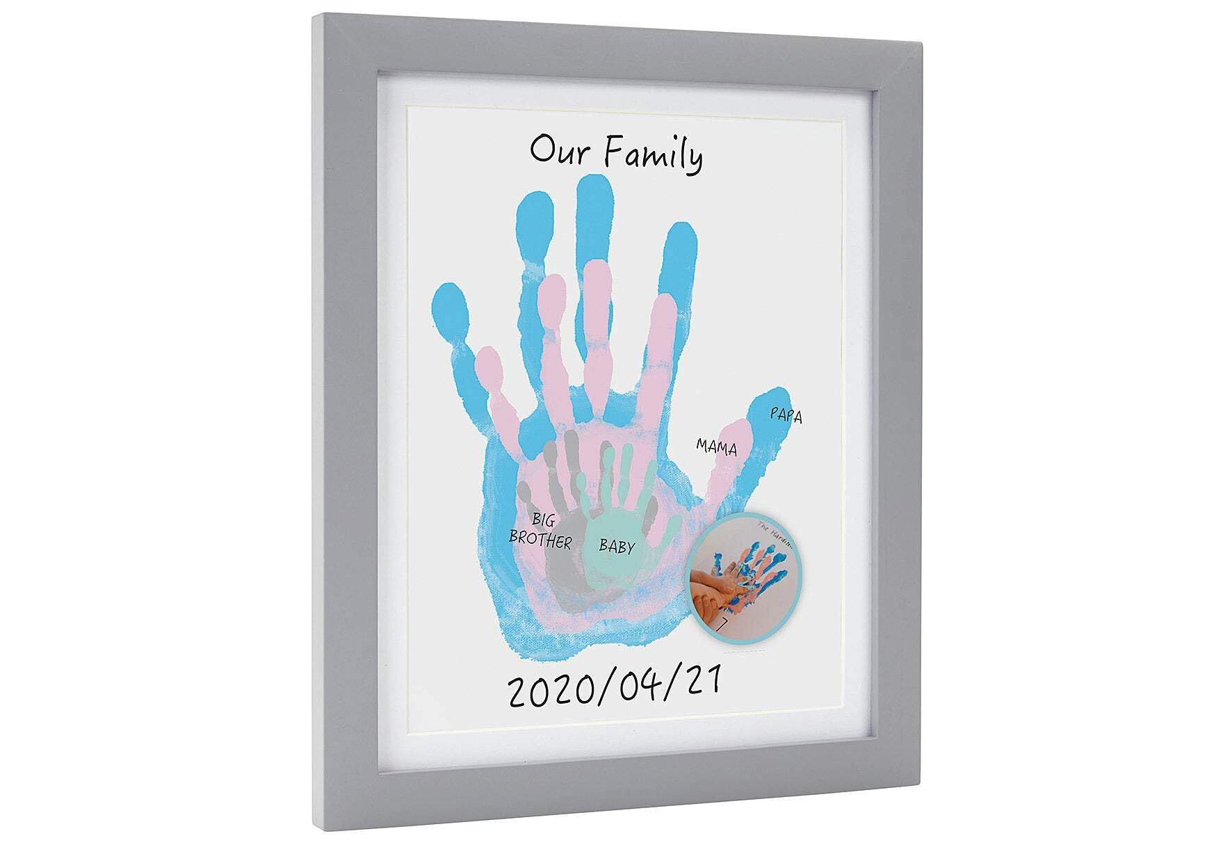 Pearhead DIY Family Handprint Frame and Paint Kit, Family Craft, Excellent Gift for New Parents, Mothers Day Gift for Mum, Grey P63024