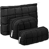 Huhumy 3 Pcs Puffy Makeup Bag Quilted Cosmetic Pouch for Women Cute Checkered Travel Toiletry Bag Puffer Makeup Organizer Purse Pouch Preppy Pencil Case with Zipper