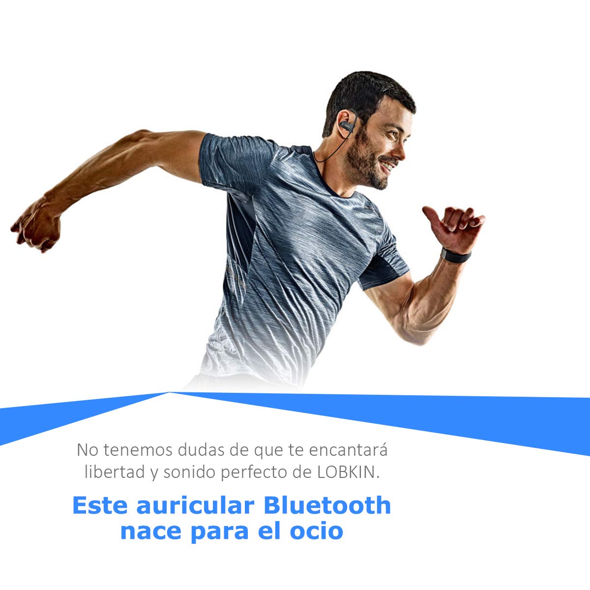 LOBKIN Auriculares inalámbricos deportivos Bluetooth resistente al sudor IPX4 Fijación estable en la oreja Cascos ergonómicos auricular con gancho para el oído eliminación de ruido cascos 6 horas de funcionamiento con micrófono para running