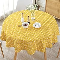 Yooha Solid Polyester Tablecloth, Printed Floral Modern Dust-Proof Table Cover Wedding Restaurant Party (Round, 60 Inch)(Yellow)