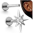 BodyBonita 16G Stud Earrings Flat Back - G23 Titanium Internal Thread Cartilage Earrings for Women Hypoallergenic CZ Stud Piercing Jewelry Tragus/Nose/Helix/Conch/Medusa/Lip/Labret 6mm 8mm